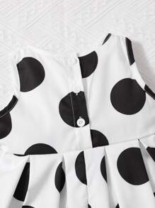 SHEIN 嬰兒波卡圓點無袖前蝴蝶結連衣裙 - 黑與白 - 查看 5