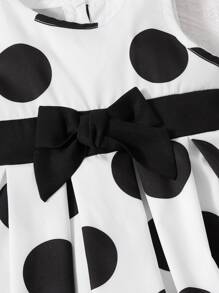 SHEIN 嬰兒波卡圓點無袖前蝴蝶結連衣裙 - 黑與白 - 查看 6
