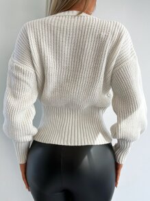 EURMUSE Cable Knit Drop Shoulder Sweater - trắng - Xem 2