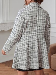 SHEIN Clasi Abrigo de cuadros de doble botonadura - Blanco - Ver 2
