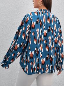Plus Allover Print Flounce Sleeve Blouse - Multicolor - View 2