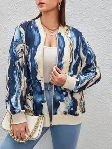 SHEIN LUNE Plus Marble Print Bomber Jacket - Multicolor - View 1