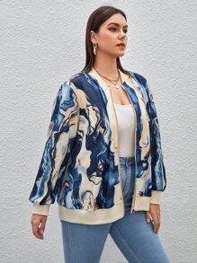 SHEIN LUNE Plus Marble Print Bomber Jacket - Multicolor - View 4