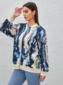 SHEIN LUNE Plus Marble Print Bomber Jacket - Multicolor - View 5