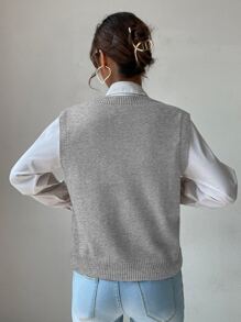 Chiquease V Neck Cable Knit Sweater Vest - Grey - View 2