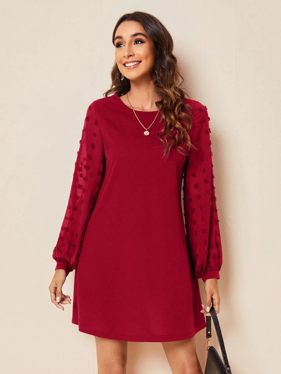SHEIN Clasi Đầm màu trơn Thanh lịch - Đỏ - Xem 1