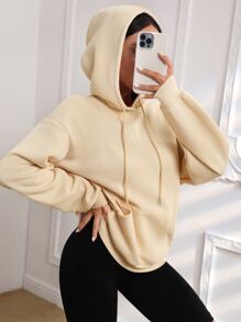SHEIN Coolane Butterfly & Letter Graphic Drop Shoulder Hoodie - Apricot - View 1