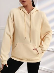 SHEIN Coolane Butterfly & Letter Graphic Drop Shoulder Hoodie - Apricot - View 5