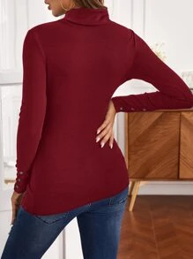 SHEIN Maternity Funnel Neck Button Detail Nursing Tee - Burgundy - View 2