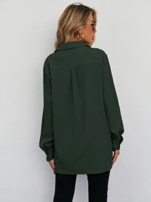 EMERY ROSE Flap Pocket Button Front Shirt - Dark Green - View 2