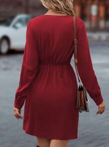 SHEIN Clasi Vestido cruzado unicolor con nudo lateral - Burdeos - Ver 2