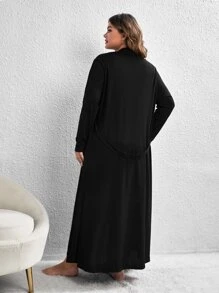 Conjunto de pijama Bata tejido de canalé con cinturón & Vestido - Negro - Ver 2