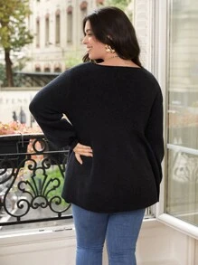 SHEIN LUNE Plus Drop Shoulder Solid Jumper - Black - View 5