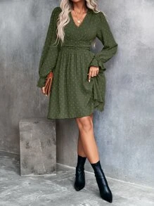 EMERY ROSE Drop Shoulder Cardigan, Ladies Spring/Fall Casual Split Drop Shoulder Loose Green Plain Women Lightweight Cardigans, Casual Daily Wear - Army Green - View 6