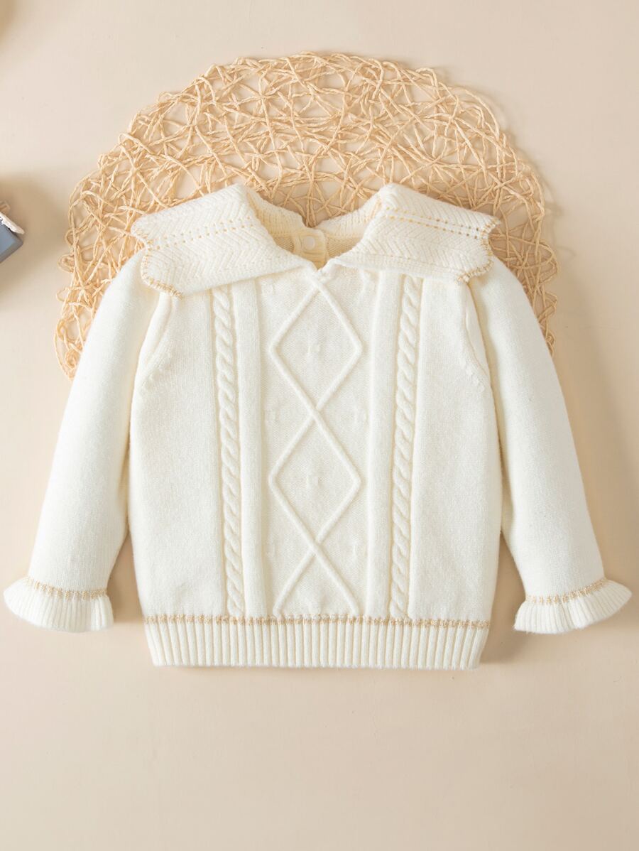 Baby Flounce Sleeve Cable Knit Jumper - Beige - View 1
