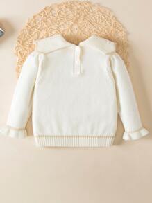 Baby Flounce Sleeve Cable Knit Jumper - Beige - View 2