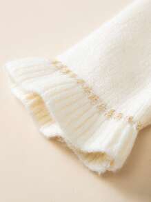 Baby Flounce Sleeve Cable Knit Jumper - Beige - View 3