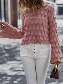小高領喇叭袖紋理質感針織毛衣