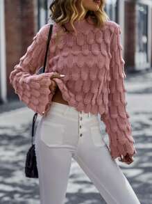 小高領喇叭袖紋理質感針織毛衣