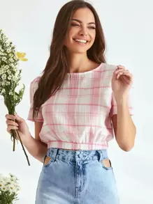 SHE(IN) BRASIL Top corto de cuadros - Rosa - Ver 1