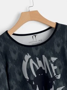 WB Horror | ROMWE Letter Graphic Tie Dye Tee - Black - View 8