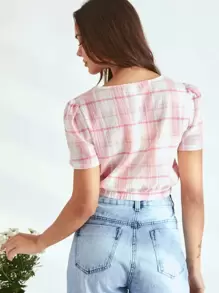 SHE(IN) BRASIL Top corto de cuadros - Rosa - Ver 4