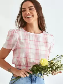 SHE(IN) BRASIL Top corto de cuadros - Rosa - Ver 5