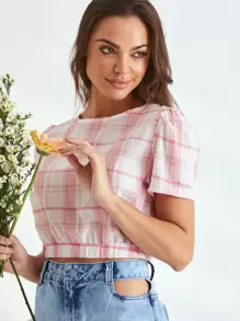 SHE(IN) BRASIL Top corto de cuadros - Rosa - Ver 8