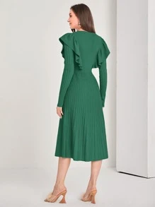 Modelyn 荷葉邊接縫細節毛衣洋裝 - 綠色 - 查看 2