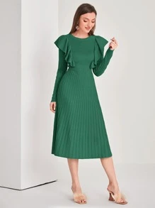 Modelyn 荷葉邊接縫細節毛衣洋裝 - 綠色 - 查看 3