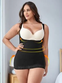 Plus Contrast Lace Underbust Corset - Black - View 4