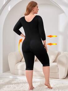 Plus Hook And Eye Shapewear Jumpsuit Without Liner - Black - View 2