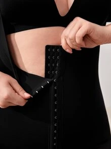 Plus Hook And Eye Shapewear Jumpsuit Without Liner - Black - View 3