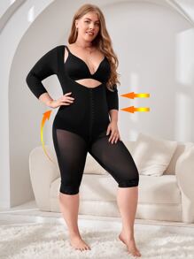 Plus Hook And Eye Shapewear Jumpsuit Without Liner - Black - View 4