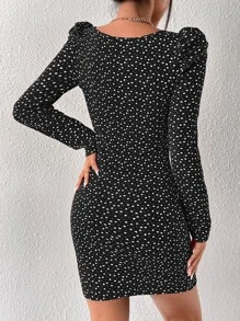 SHEIN Privé Đầm Tim Chấm bi Thanh lịch - màu đen - Xem 2