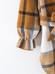 小女童格紋荷葉袖繫腰帶洋裝