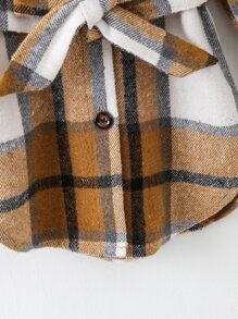 小女童格紋荷葉袖繫腰帶洋裝