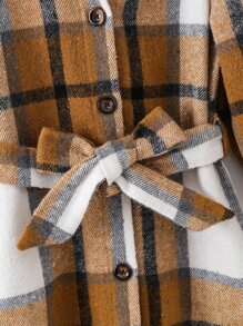 小女童格紋荷葉袖繫腰帶洋裝