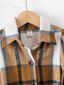 小女童格紋荷葉袖繫腰帶洋裝