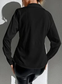 SHEIN Privé Solid Twist Front Shirt - Black - View 2