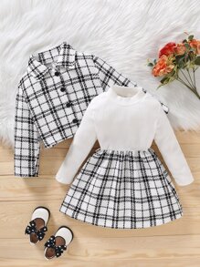 小女童格紋夾克和洋裝