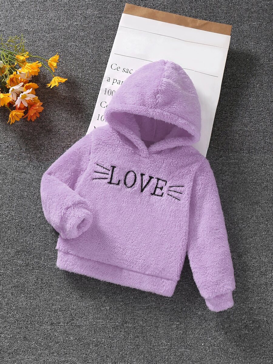 Young Girls Letter Embroidery Teddy Sweatshirt - Lilac Purple - View 1