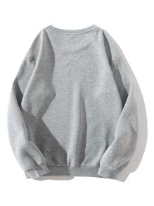 SHEIN EZwear Plus Mountain & Letter Graphic Thermal Pullover - Light Grey - View 2