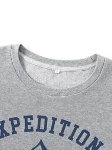 SHEIN EZwear Plus Mountain & Letter Graphic Thermal Pullover - Light Grey - View 6