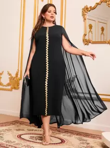 Modelyn Plus Contrast Tape Cloak Sleeve Dress - Black - View 1