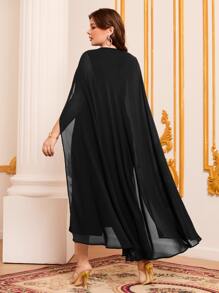 Modelyn Plus Contrast Tape Cloak Sleeve Dress - Black - View 2