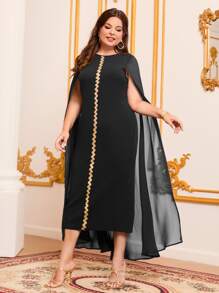 Modelyn Plus Contrast Tape Cloak Sleeve Dress - Black - View 3