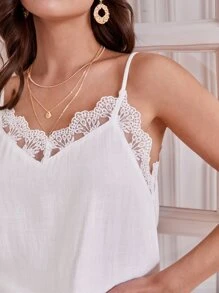 SHEIN Frenchy Top de tirantes de malla con bordado en contraste