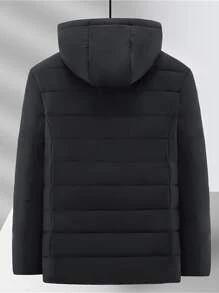 Manfinity Homme 男士保暖连帽宽松夹棉大衣 - 黑色 - 查看 2