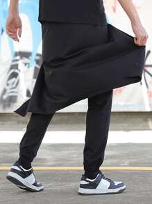 Manfinity EMRG 男士寬鬆實色疊穿裙褲 - 黑色 - 查看 2